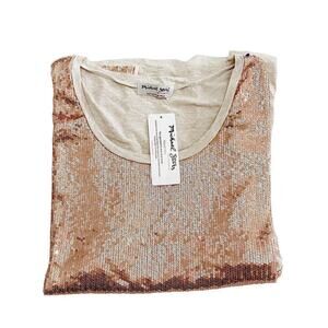 Michael Stars Bronze Sheer Heather Muscle Sleeve Sequin Front Top SZM/L